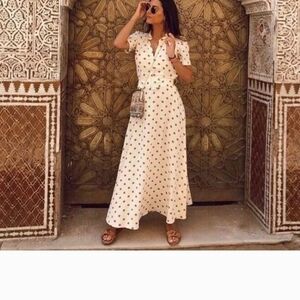 Zara Cream Polka Dot Wrap Maxi Dress